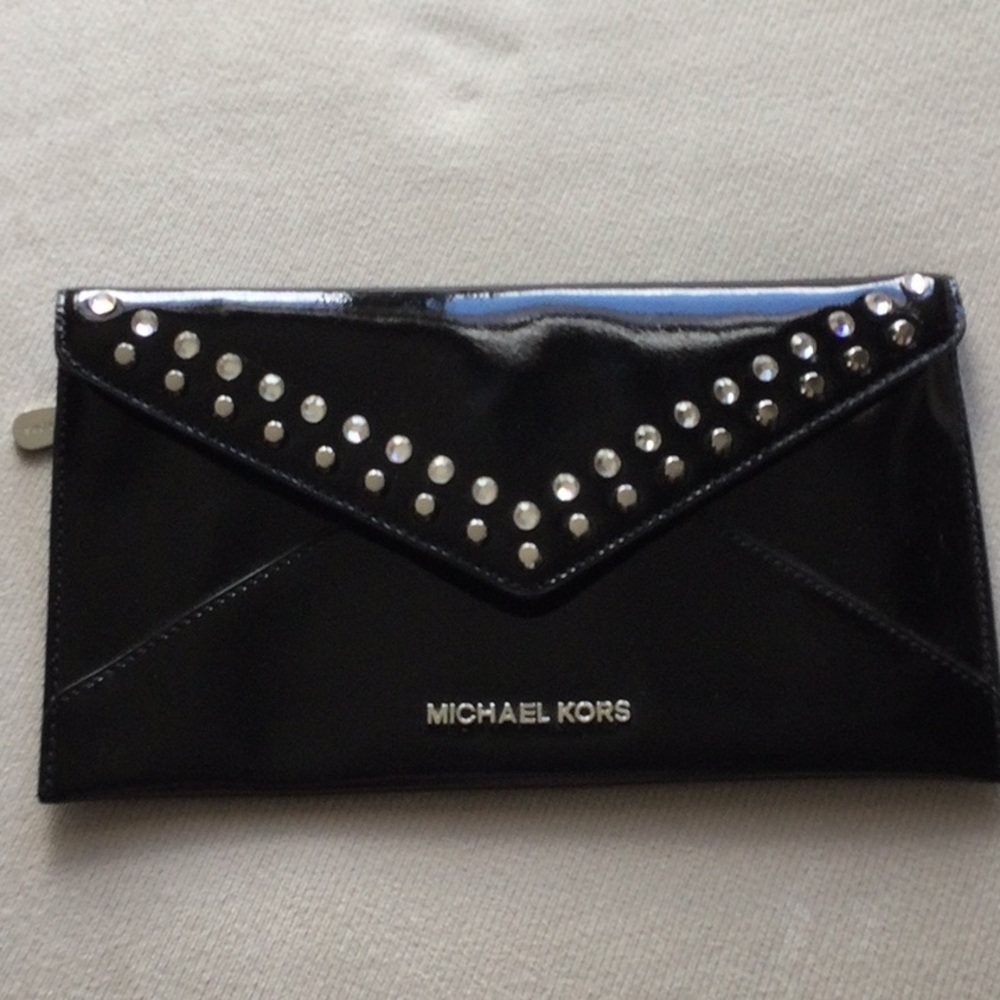 Michael Kors Patent leather studded black clutch 2